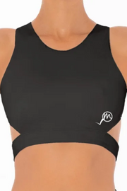 FabricFlex Side Slit & High Back Twist Sports Bra (Charcoal Black)