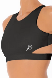 FabricFlex Side Slit & High Back Twist Sports Bra (Charcoal Black)